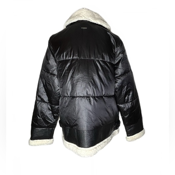 NEW Ciré Faux Shearling Puffer Jacket in Black & Cream, Size Medium - Picture 6 of 16